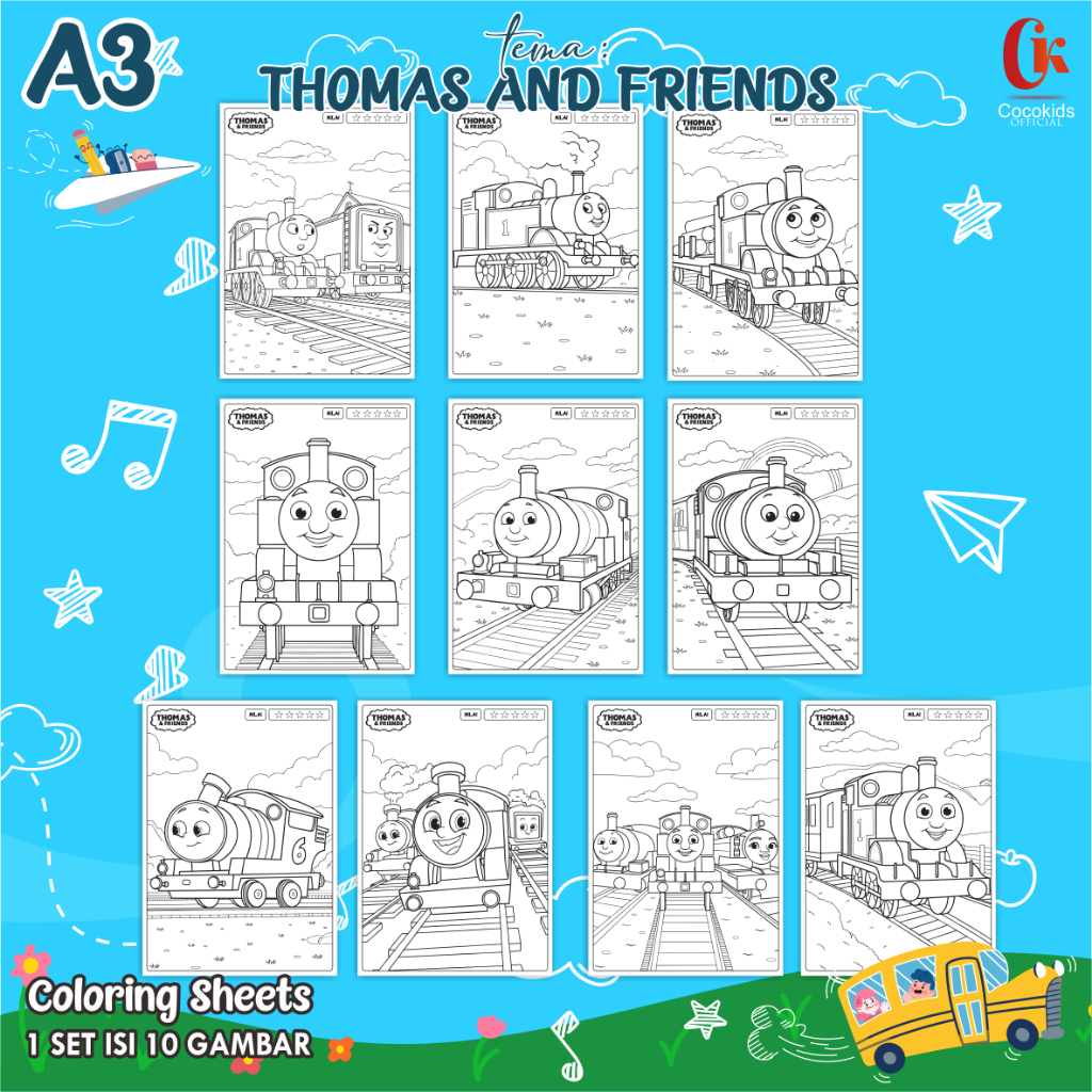 

(THOMAS & FRIENDS 01) KERTAS MEWARNAI ANAK A3 - COLORING SHEETS SERIES 1 - LEMBAR MEWARNAI ANAK PAUD/TK/SD