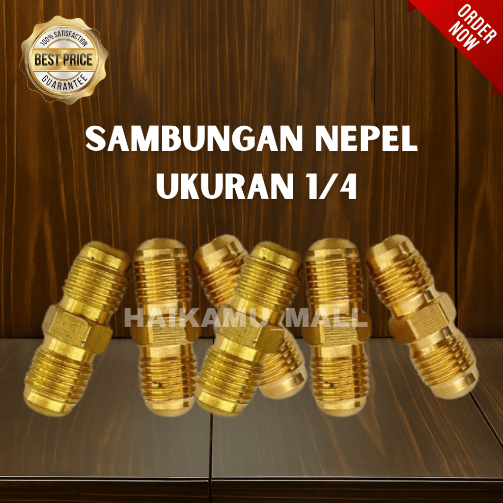 NEPEL KUNINGAN 1/4 INCH / SAMBUNGAN ULIR MALE TO MALE | PIPA AIR / ANGIN / OLI