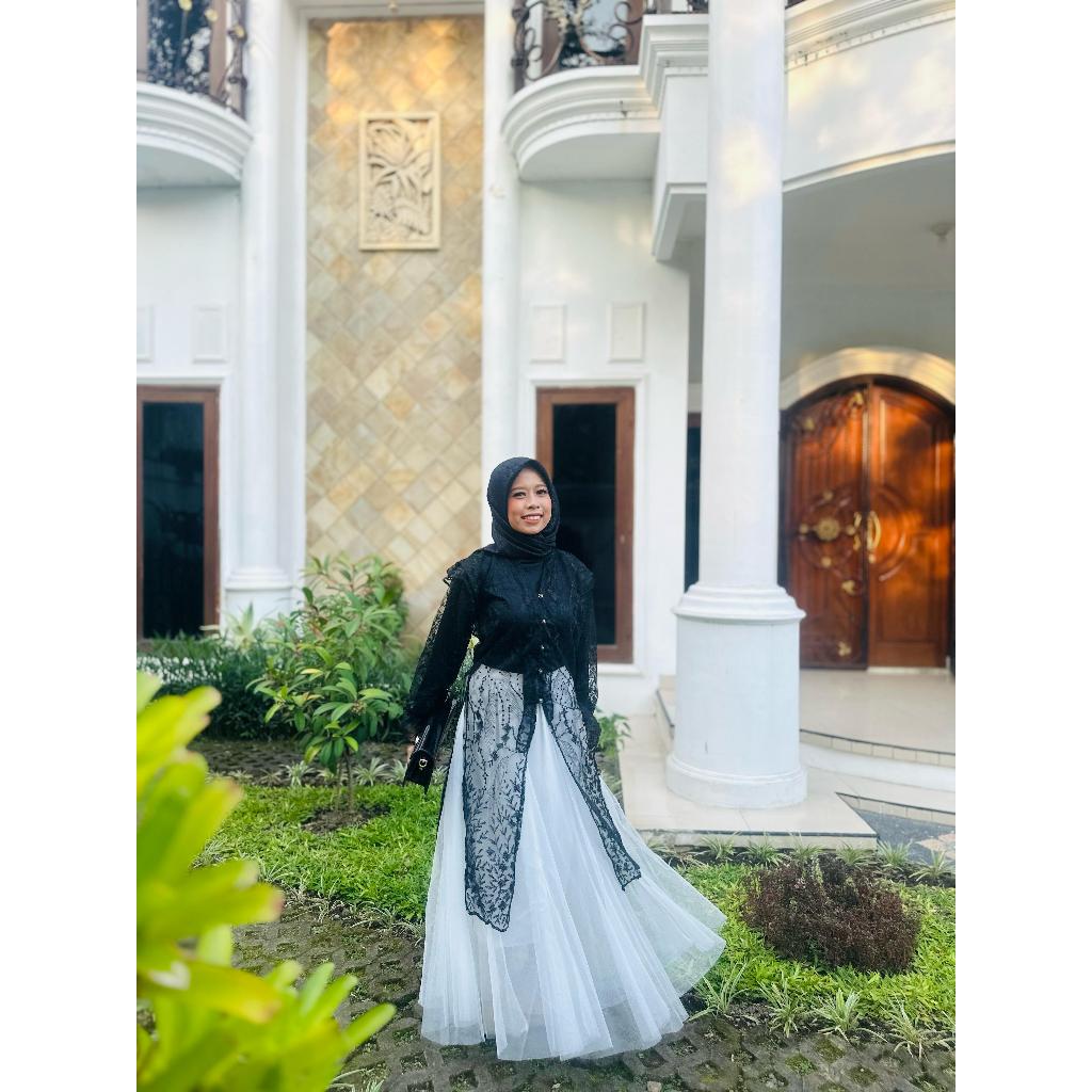 Outer Brokat Panjang Ellea Long Vest | Outer Brokat Mewah | Outer brukat Sapto Kondangan Kekinian