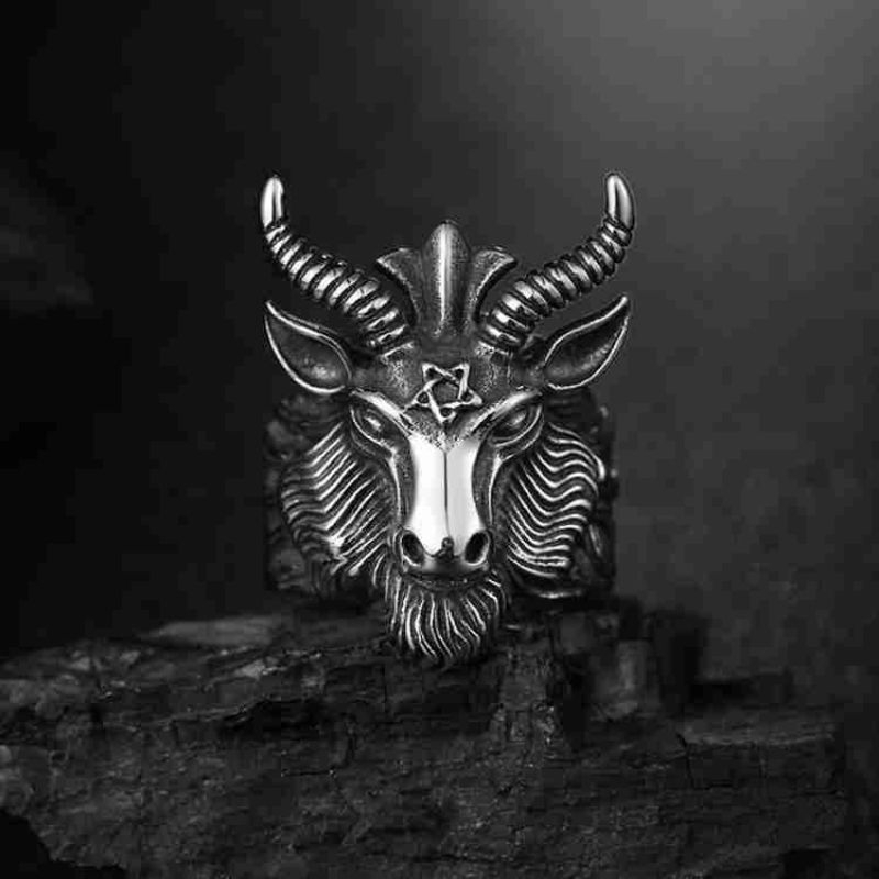 Baphomet Goat Head Ring / Cincin Kambing Pentagram Resizable