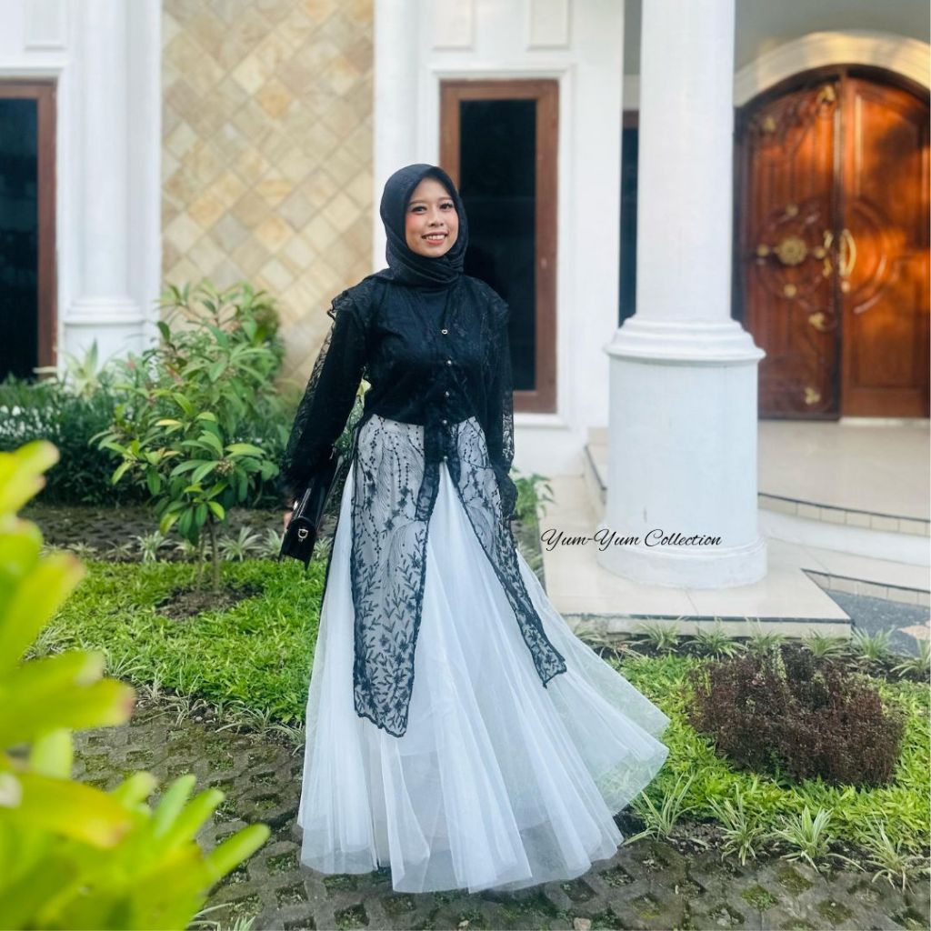 Outer Brokat Panjang Ellea Long Vest | Tunik Outer Brokat Mewah | Outer brukat Sapto Kondangan Kekin