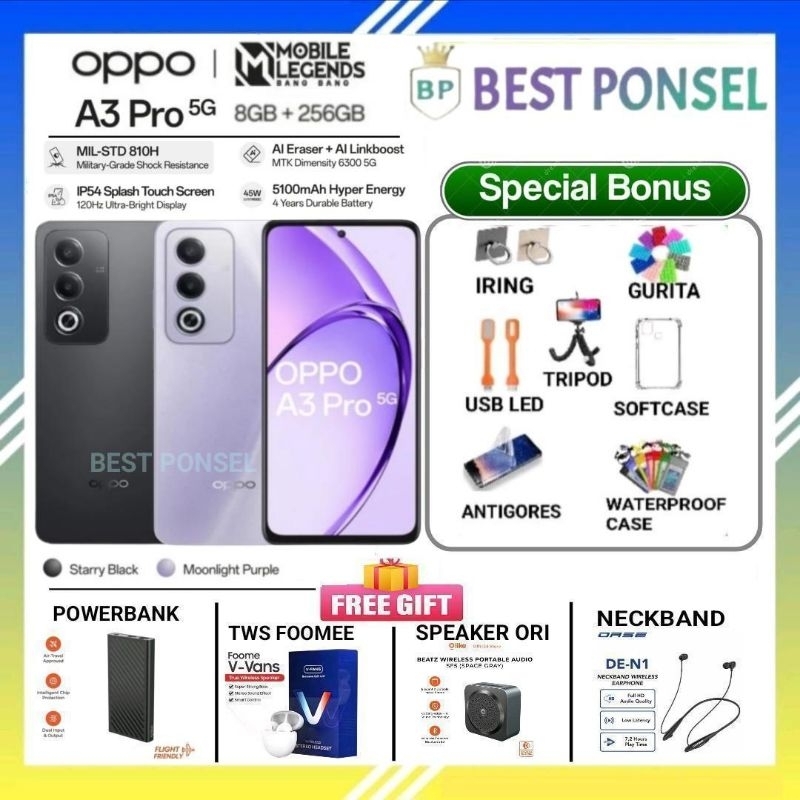 OPPO A3 PRO 5G NFC RAM 8/256GB | A3 Pro 5G Nfc 8/256GB GARANSI RESMI OPPO INDONESIA