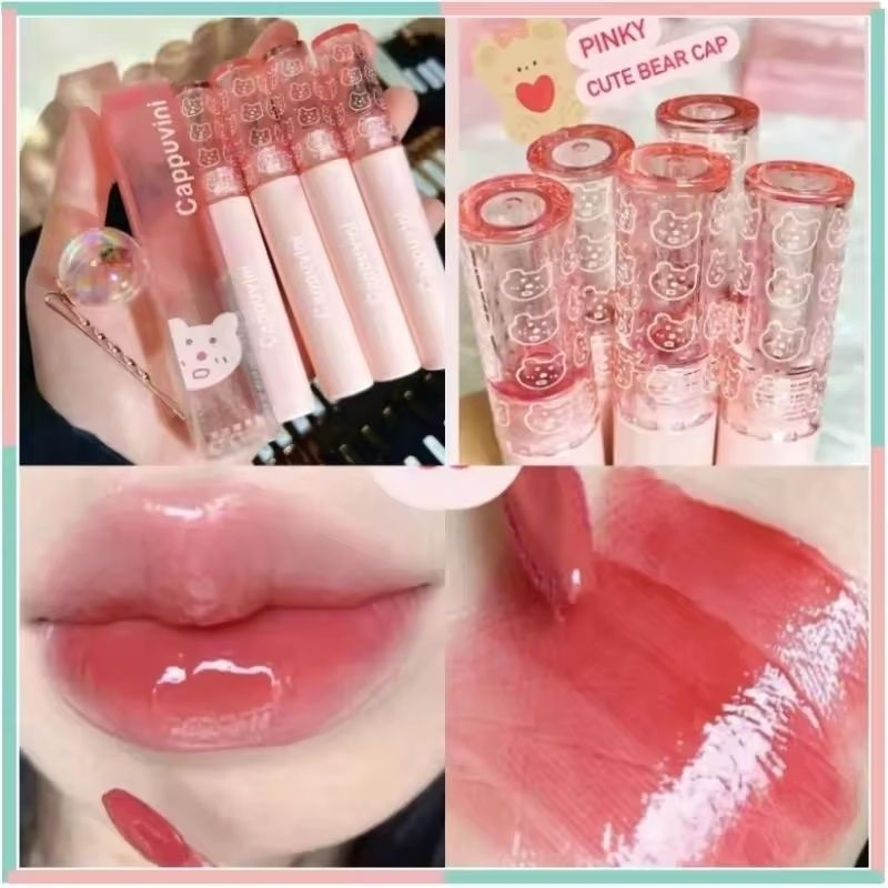 Cappuvini Lipgloss Mirror Lipcream Mirror Watery Pink Jelly Bear Lipstik Glossy Liptint Cappuvini