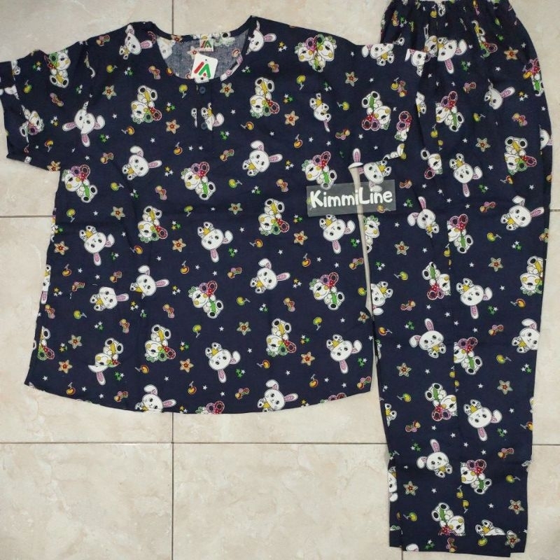 Setelan Baju Tidur Merlin Bahan Katun Reaktif 2 Warna Merah Biru Ukuran Dewasa All Size Piama CP Dew