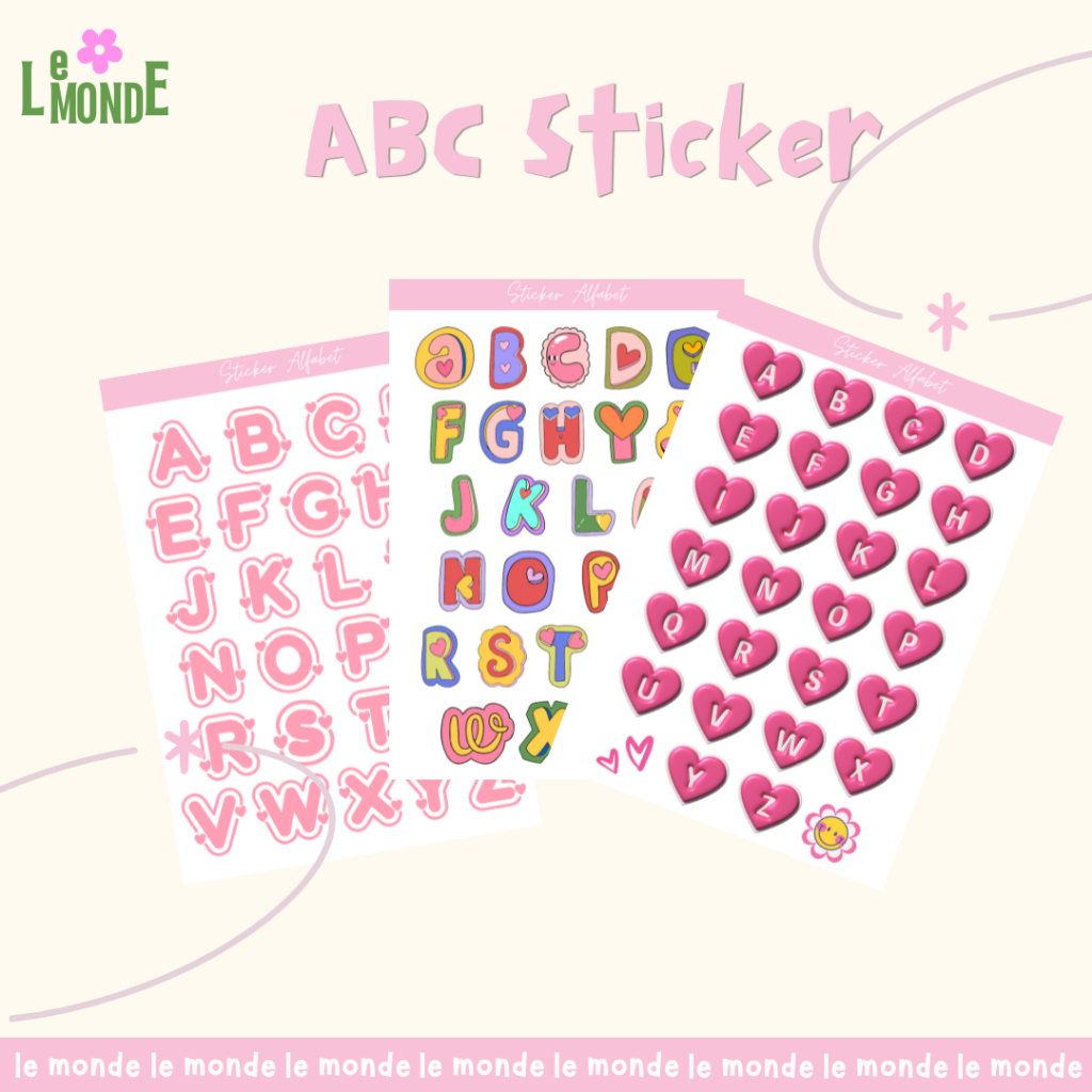 

sticker sheet alphabet stiker aesthetic dekorasi scrapbook, deco pola, journaling, phonecase, headphone, stiker lucu