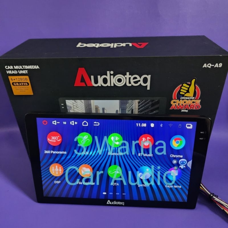 Head unit android 9 inch audioteq ram 6 gb + rom 128 gb layar Qled kamera 360 voice command z-link 5