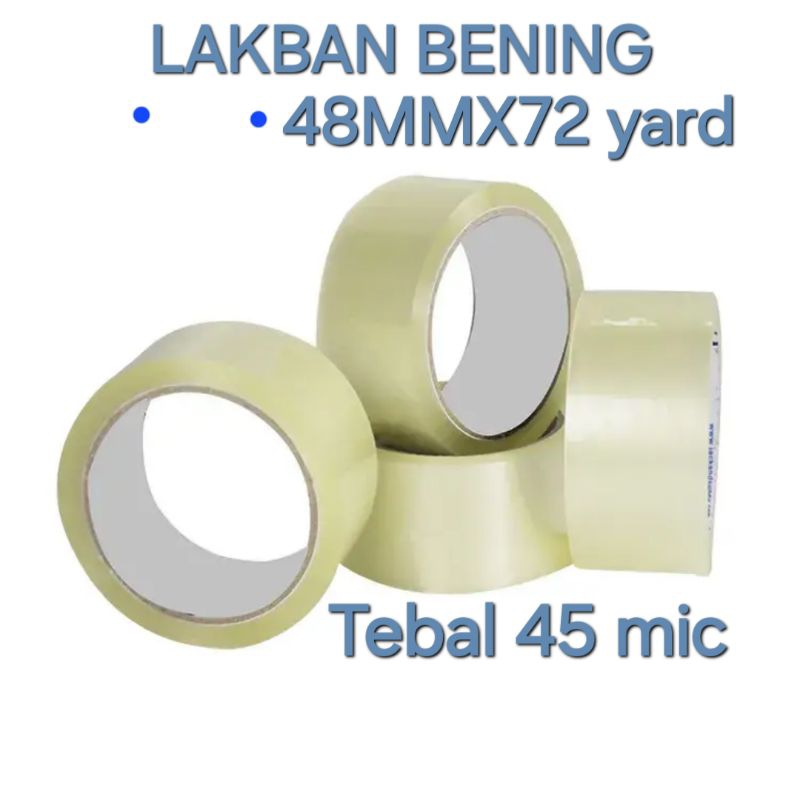 

Lakban bening 45 mic Lem super lengket ,lakban happy tipe 48 mm x72 yard full