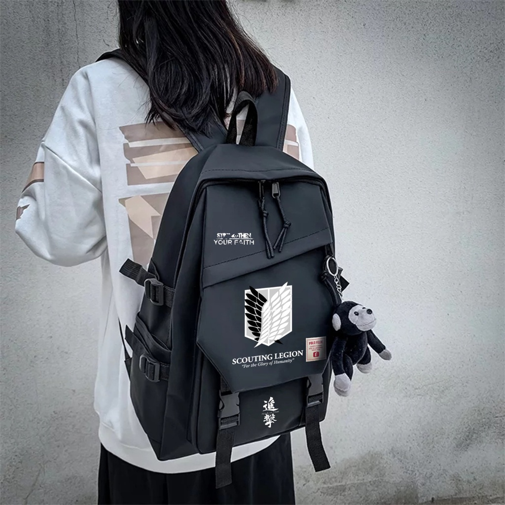 QH Attack On Titan Ransel Wanita Pria Ransel Tas Sekolah Pelajar Anime untuk Remaja Laki-laki