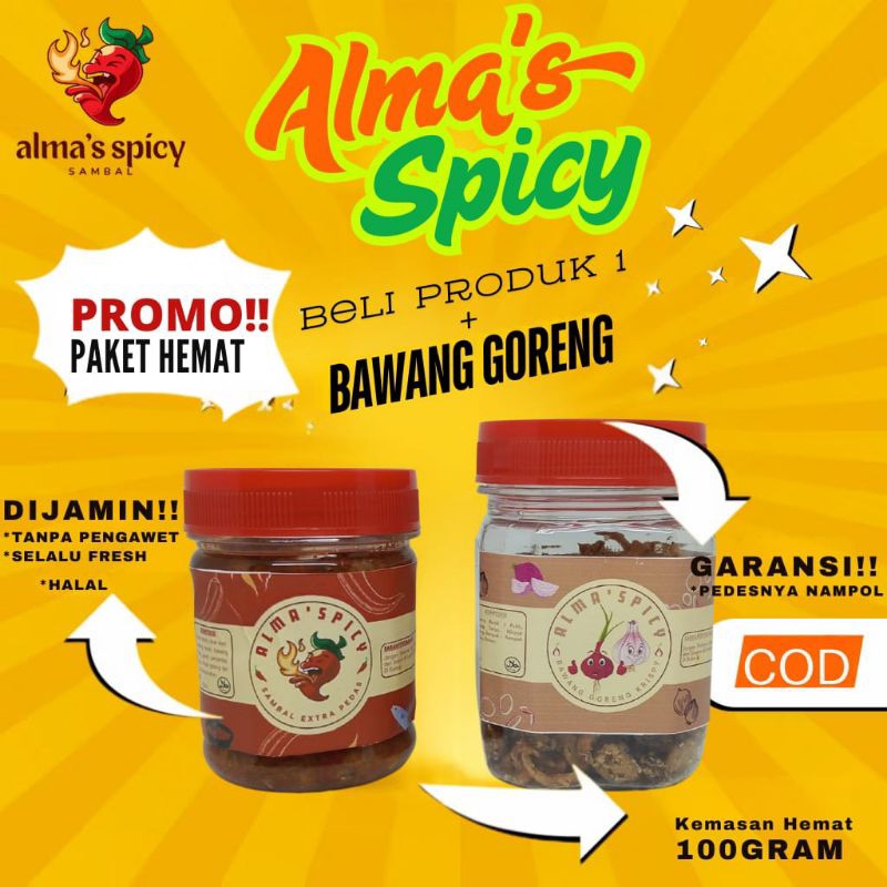 

paket hemat Alma's Spicy sambal | sambal tongkol, teri, kerang ijo dan ayam Suwir