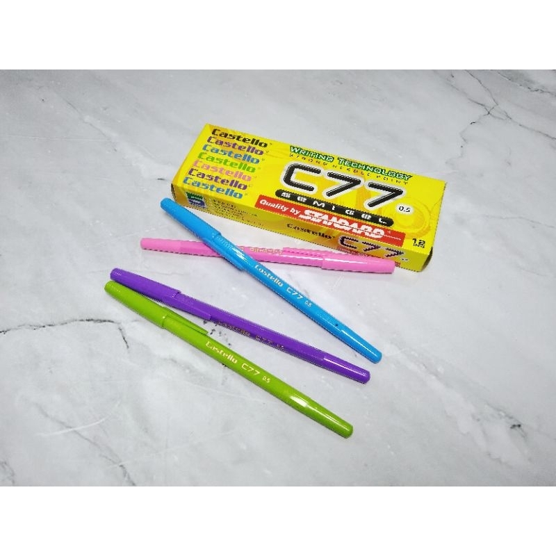 

PENA CASTELLO C77 HITAM ISI 12 PCS / BALLPOINT SEMI GEL 0.5 MM - CASTELLO