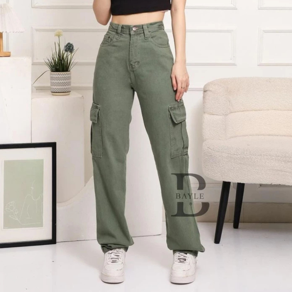 Celana Levis Wanita Kekinian | Cargo Jeans Wanita | 1066 CG ARMY GREEN | BAYLE