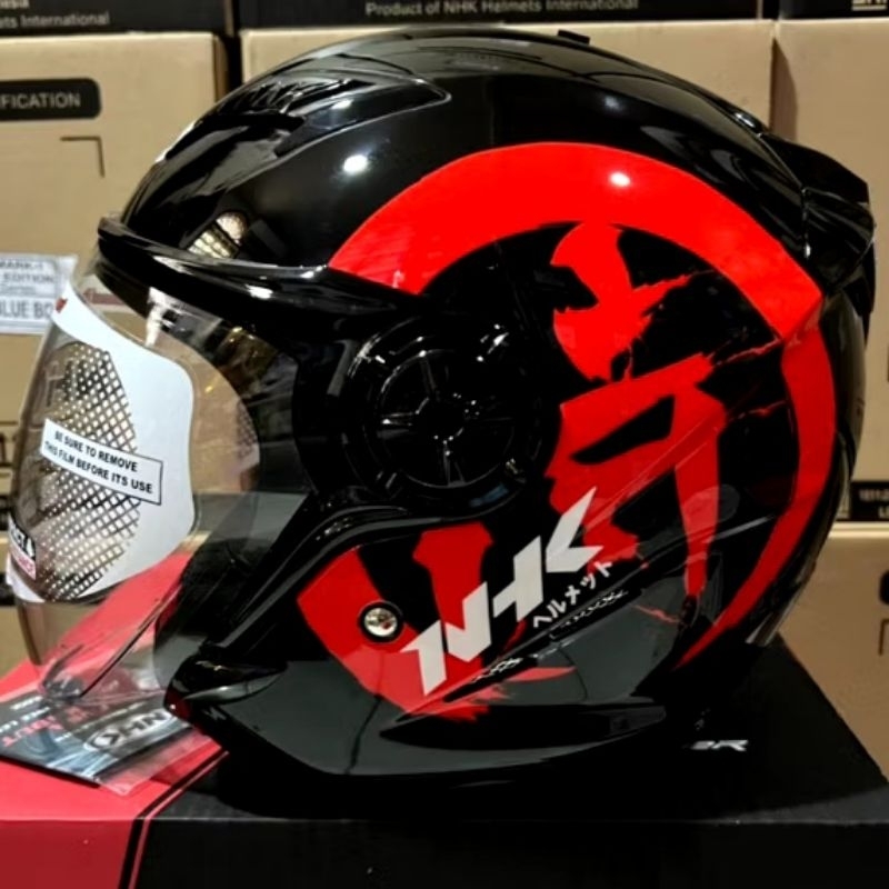 NHK GLADIATOR KANJI BLACK RED GLOSSY ORIGINAL | DOUBLE VISOR | HELM HALF FACE NHK GLAIDIATOR MOTIF T