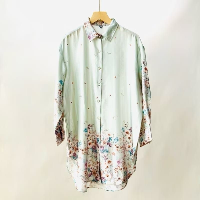 Atasan motif tunik kemeja XXL LD120 baju longtop oversize Paris silk outfit wanita