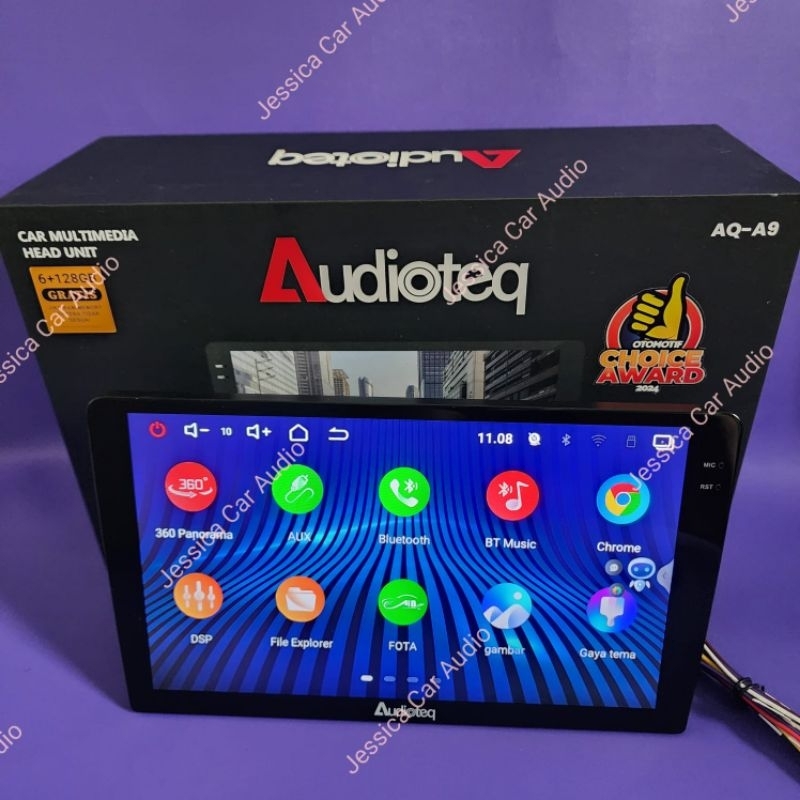 Head unit android 9 inch audioteq ram 6 gb / rom 128 gb voice command layar Qled kamera 360 z-link 5
