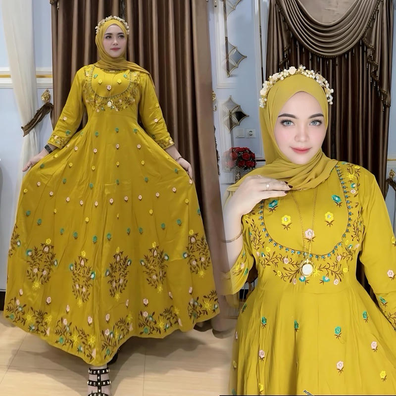 Gamis Aster (FREE CEPOL) Hindi bordir Mewah Muslim dress