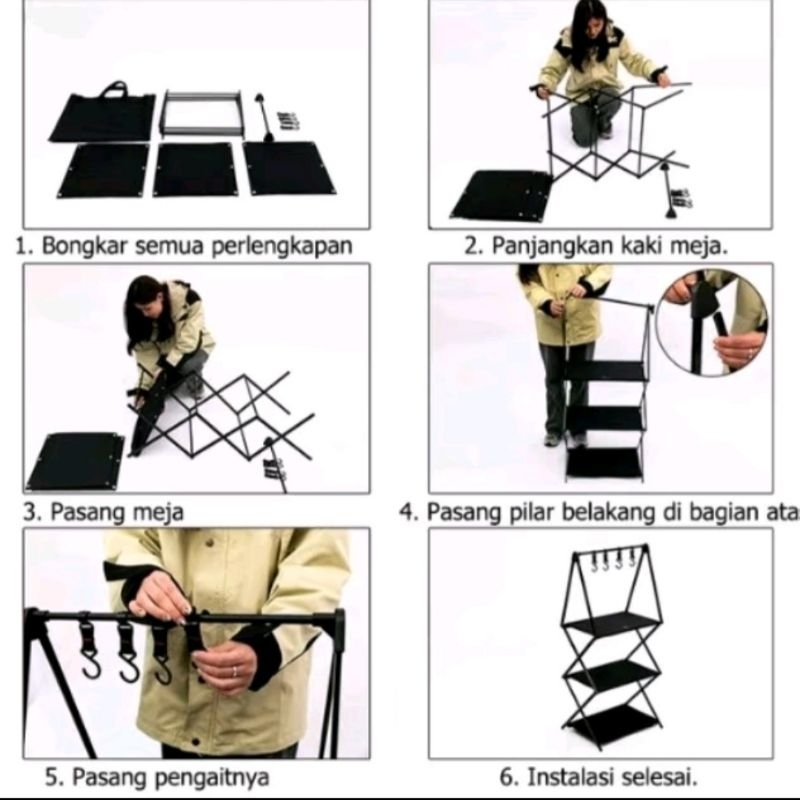 Meja lipat portable outdoor rak camping kayu keras
