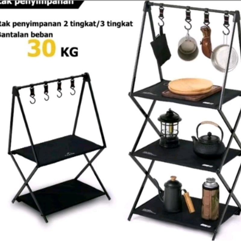 rak lipat camping portable furniture outdoor kayu keras