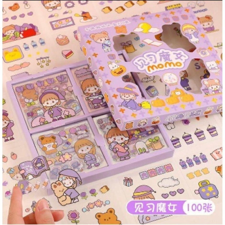 

[MM] Sticker Momo 1 Pack isi 100 Lembar pcs box motif kartun korea lucu anti air dekorasi DIY