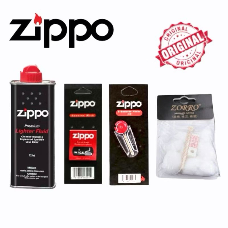 PAKET ORIGINAL MINYAK ZIPPO 125ML + BATU + SUMBU+ KAPAS