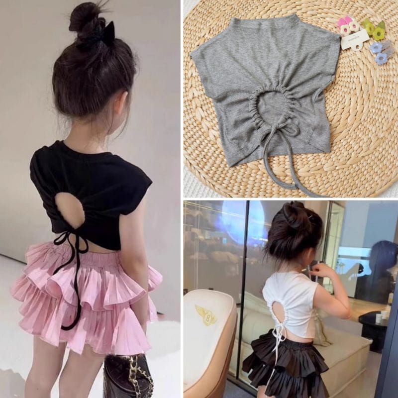 Vior crop top anak perempuan  1-5 tahun , baju bolong anak perempuan