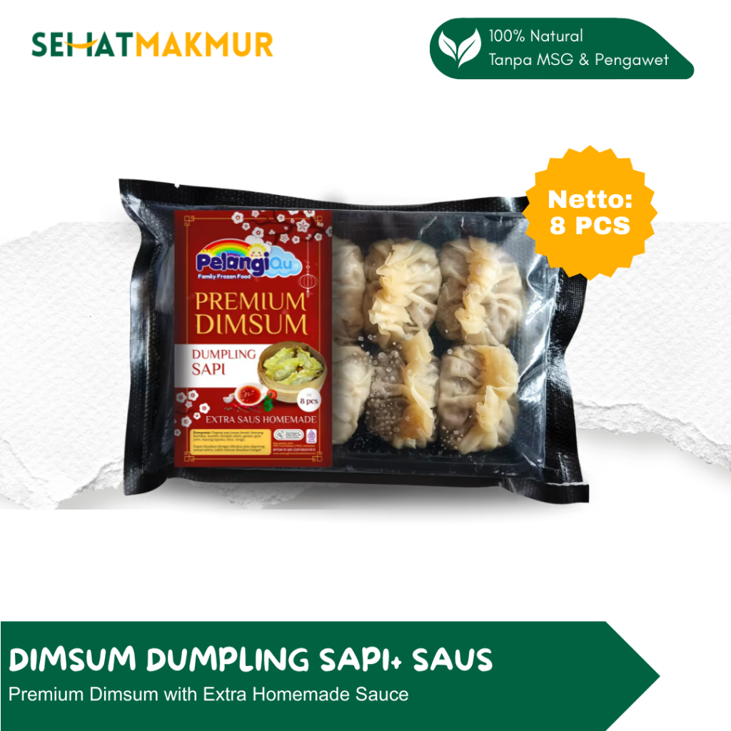 

Pelangi Healthy Frozen Food - Dimsum Dumpling Udang + Saus (Dimsum Organik Tanpa MSG dan Pengawet)