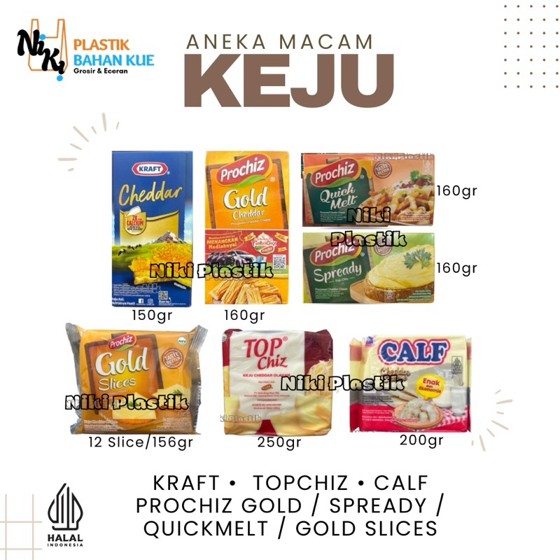 

Keju Cheddar Cheese Merk Calf | Kraft | Topchiz | Prochiz Gold / Quick Melt / Spready (Keju Oles) & Prochiz Slices