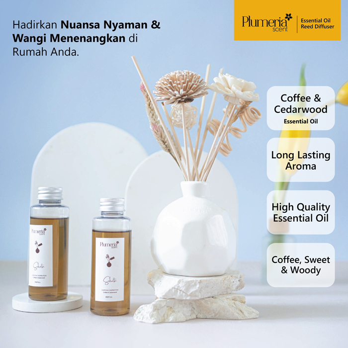 Plumeria Scent Ceramic Reed Diffuser - Sekata (Coffee & Cedarwood Essential Oil) - Pengharum Ruangan
