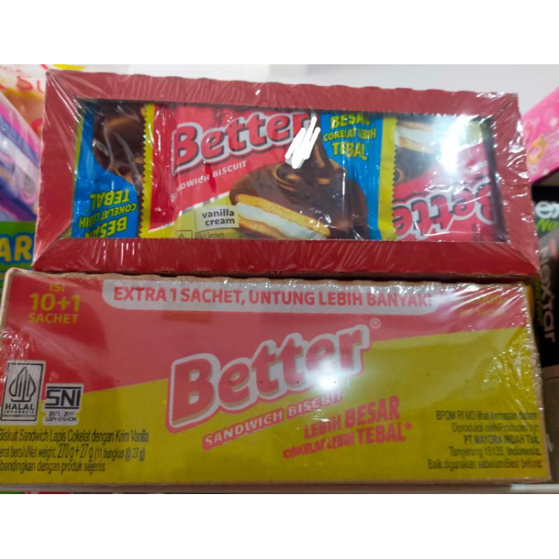 

Better sandwich biscuit lebih besar cokelat lebih tebal 270gr + 27gr isi 11 bungkus