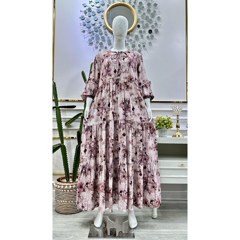Gamis Salvina Crespo Printing Lengan Balon Busui