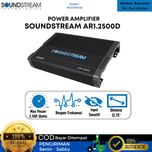 Power Amplifier Monoblock - Power Speaker Bass Mobil - SoundStream - Amplifier AR1.2500D - Plug N Pl