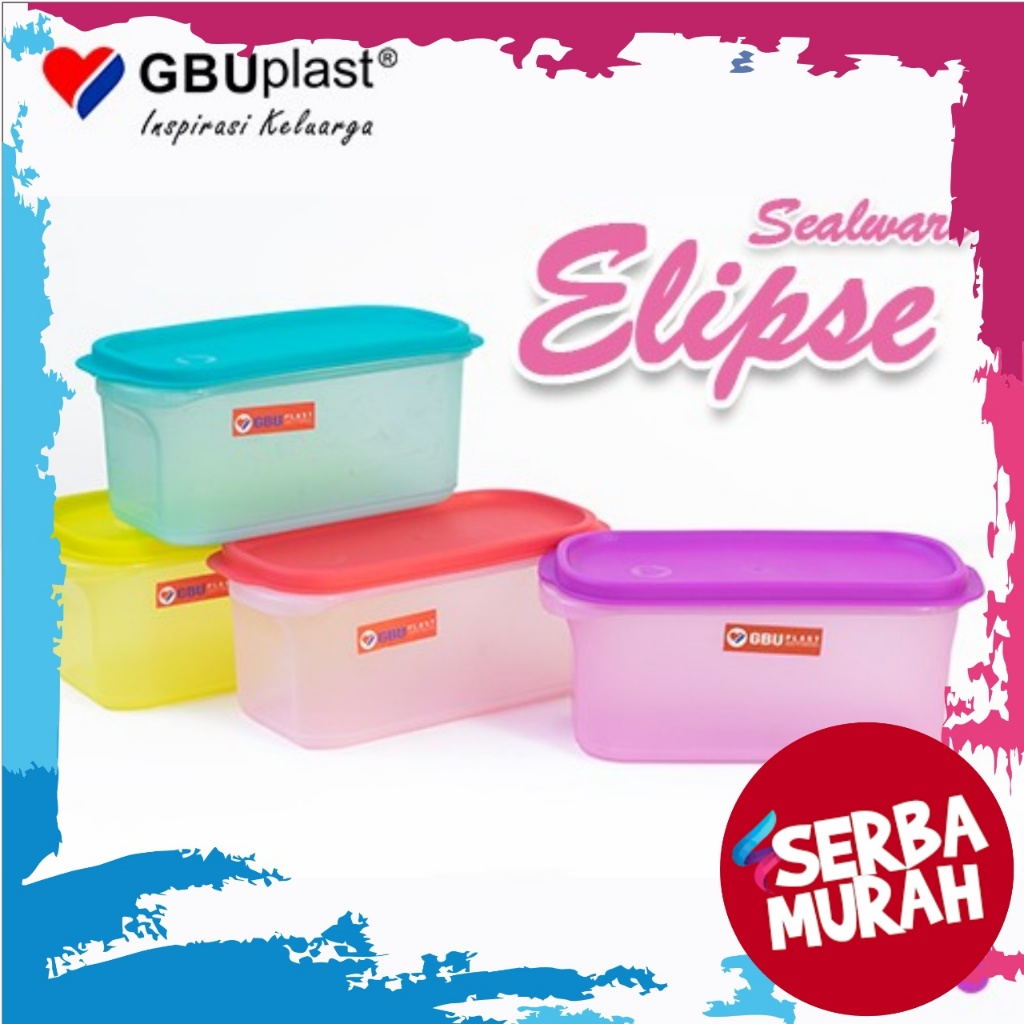GBU Plast Toples Elipse Persegi Panjang + tutup 750ml S / 1500ml M / 2300ml XL Tempat Makanan Kering