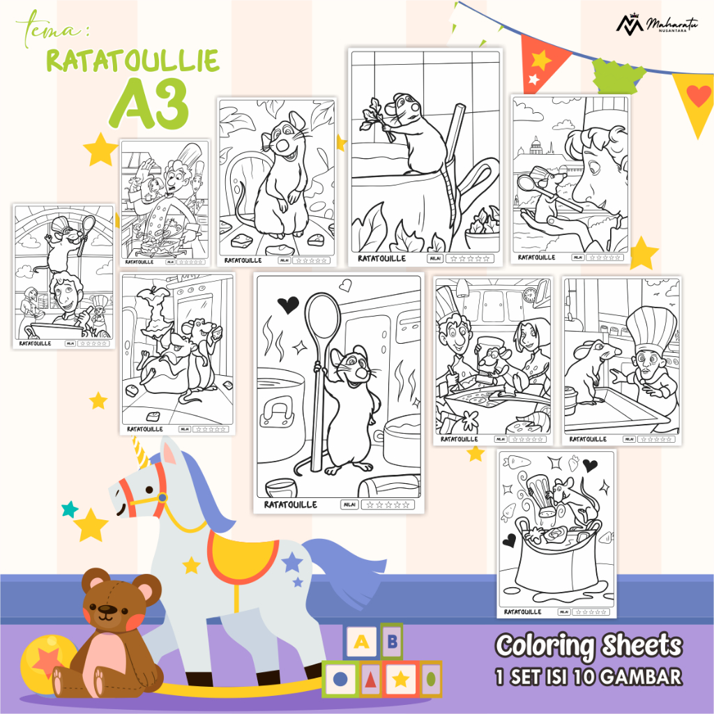 

[RATATOULLIE] LEMBAR GAMBAR ANAK - KERTAS MEWARNAI UNTUK ANAK - COLORING SHEETS A3