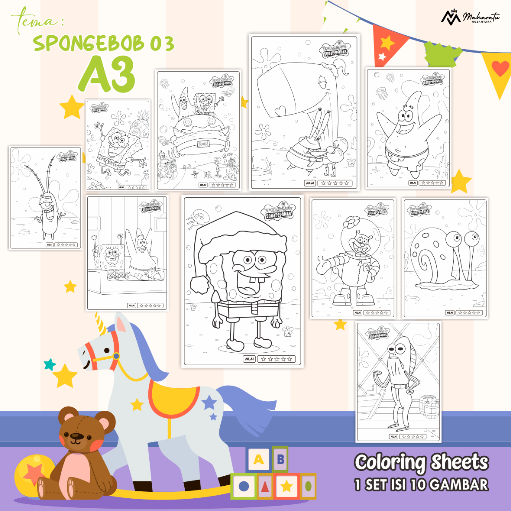 

[SPONGEBOB 03] LEMBAR GAMBAR UNTUK ANAK - KERTAS MEWARNAI ANAK A3 READY STOCK - COLORING SHEETS