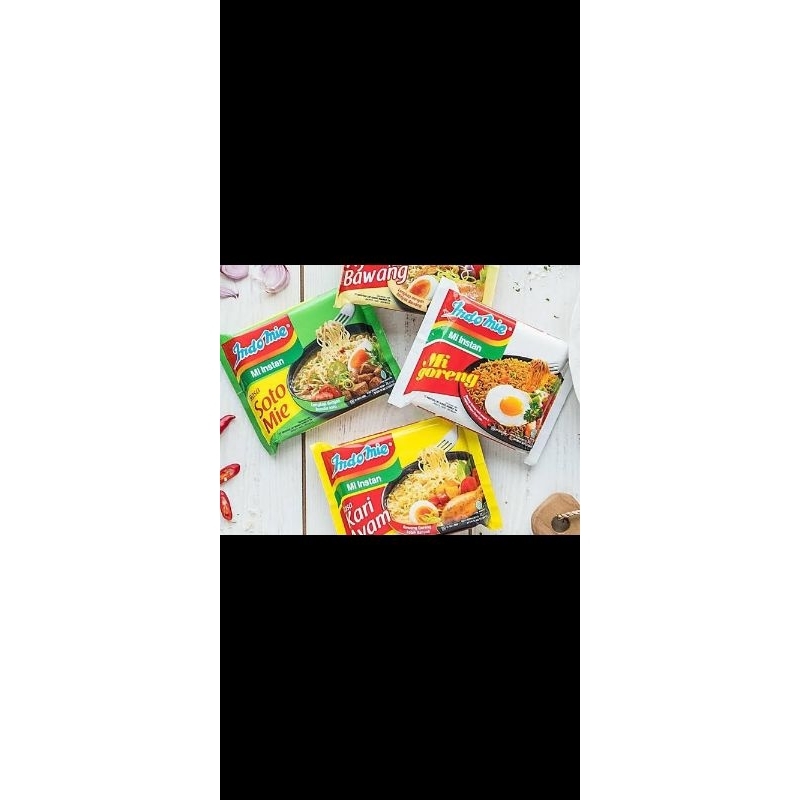 

Indomie Rasa Ayam bawang,Soto,Kari dan Goreng (10 pcs)