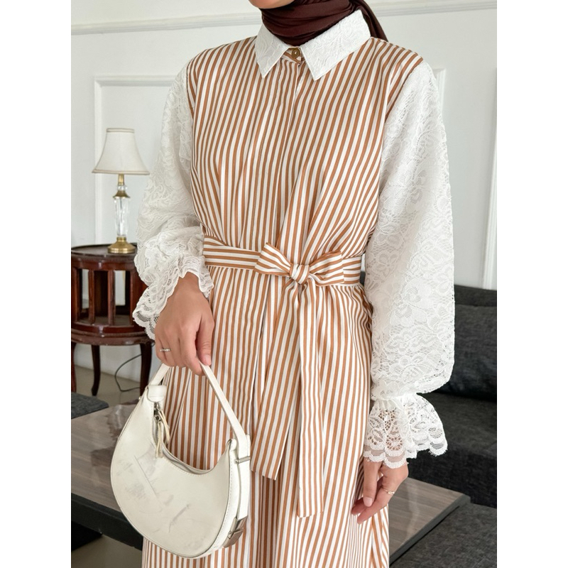 QUINZY SET BY LOCANA / STRIPE DRESS / STRIPE LACEY DRESS ORI BY LOCANA / DRESS SALUR / DRESS STRIPE 