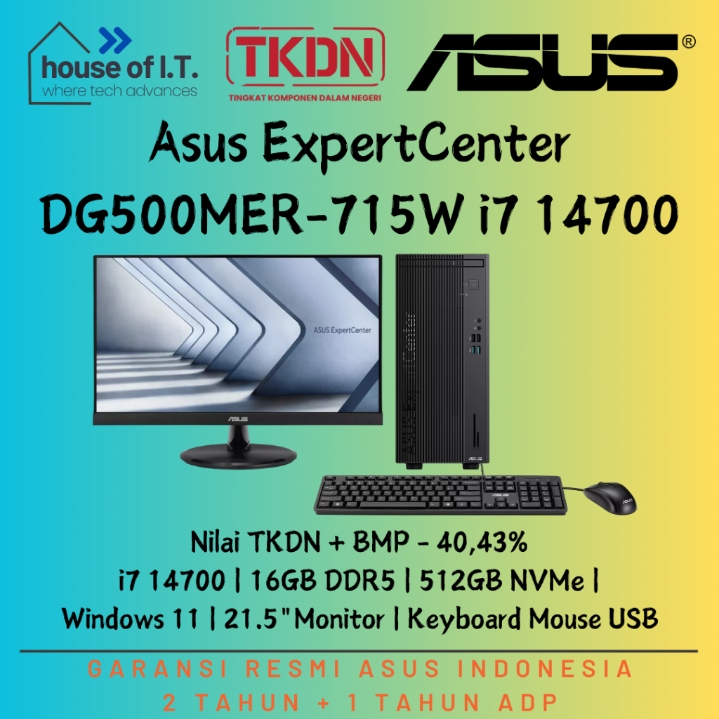 PC TKDN ASUS DESKTOP PC DG500MER-715W i7 14700 16GB DDR5 512GB NVMe Windows 11 21.5"Monitor - PC TKD