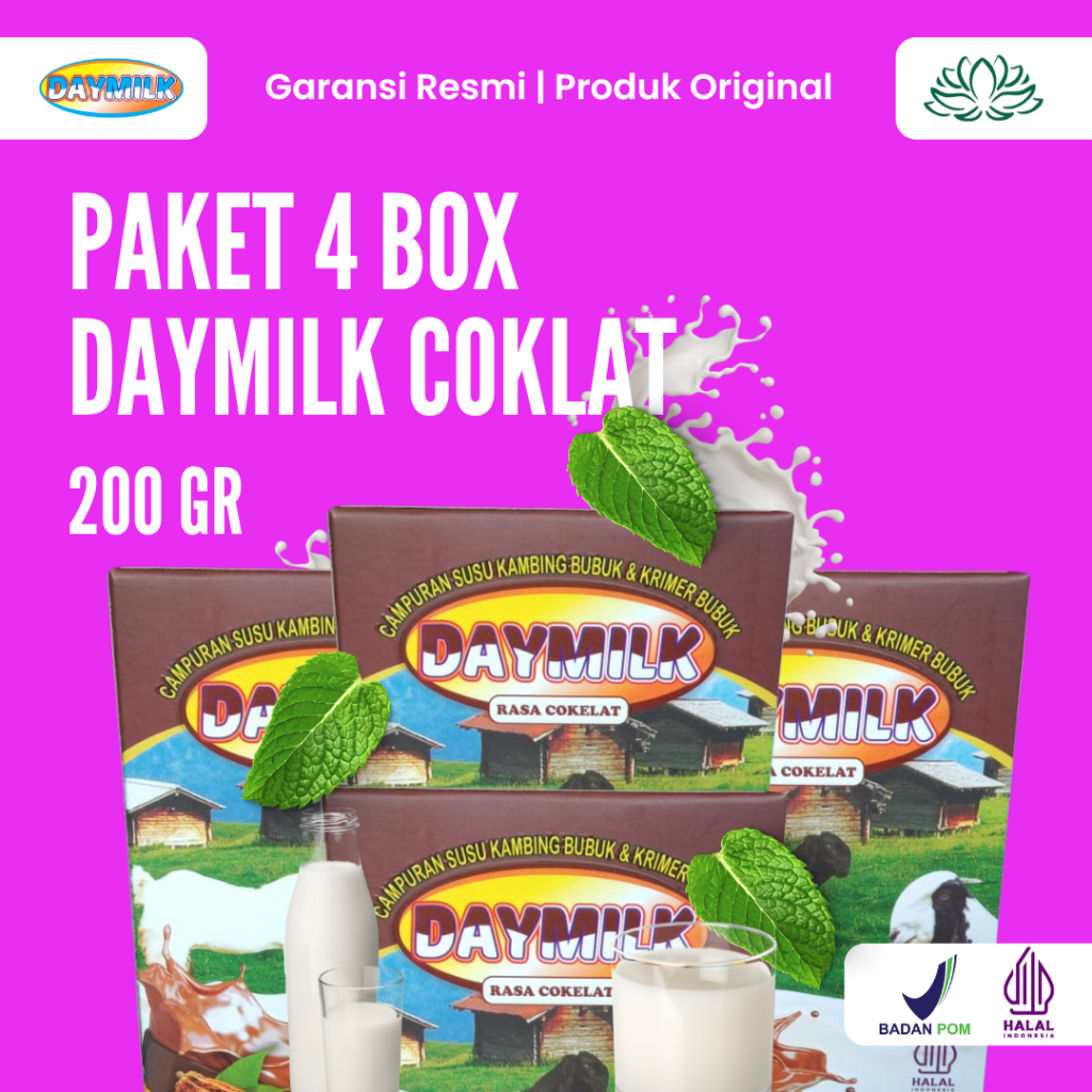 

SUSU DAYMILK 4 BOX Rasa Original Cokelat Vanila Susu Kambing Etawa Premium 200gr Halal BPOM