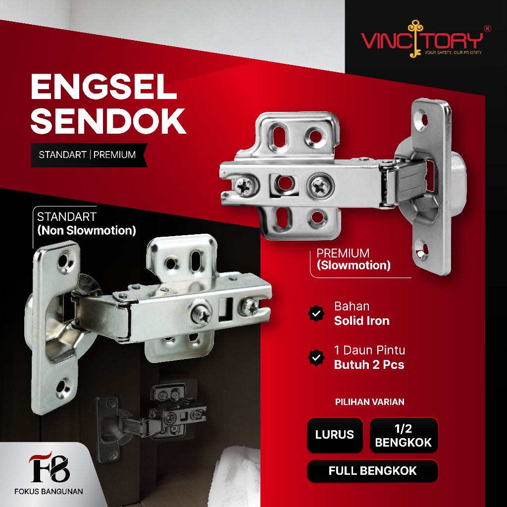 Vincitory Engsel Sendok Stainless Premium Slowmotion Full Bengkok | Lurus | Setengah Bengkok