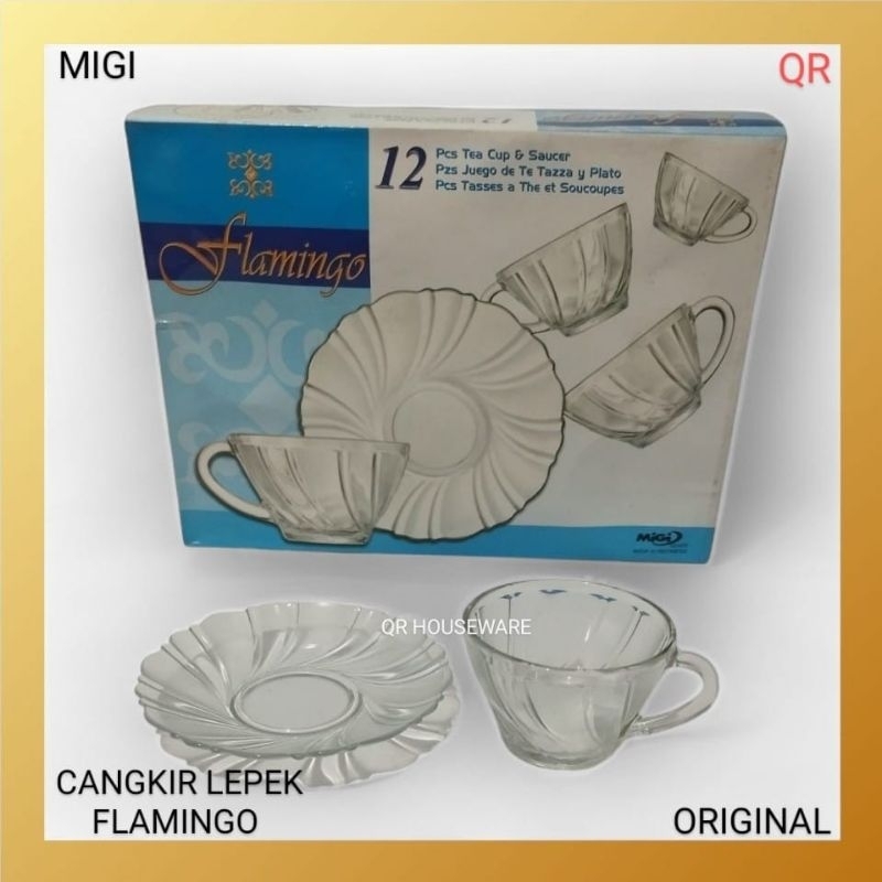 Cangkir Set Lepek Flamingo | Cangkir Tatak 6 Pasang (12 Pcs)