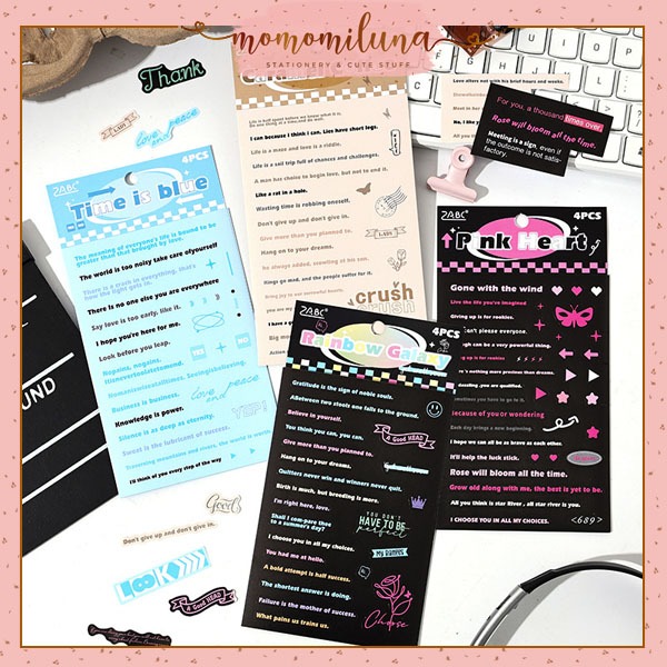

1 set isi 4 lembar heart voice word stickers deco stiker quotes kata mutiara journaling scrapbook HB1967