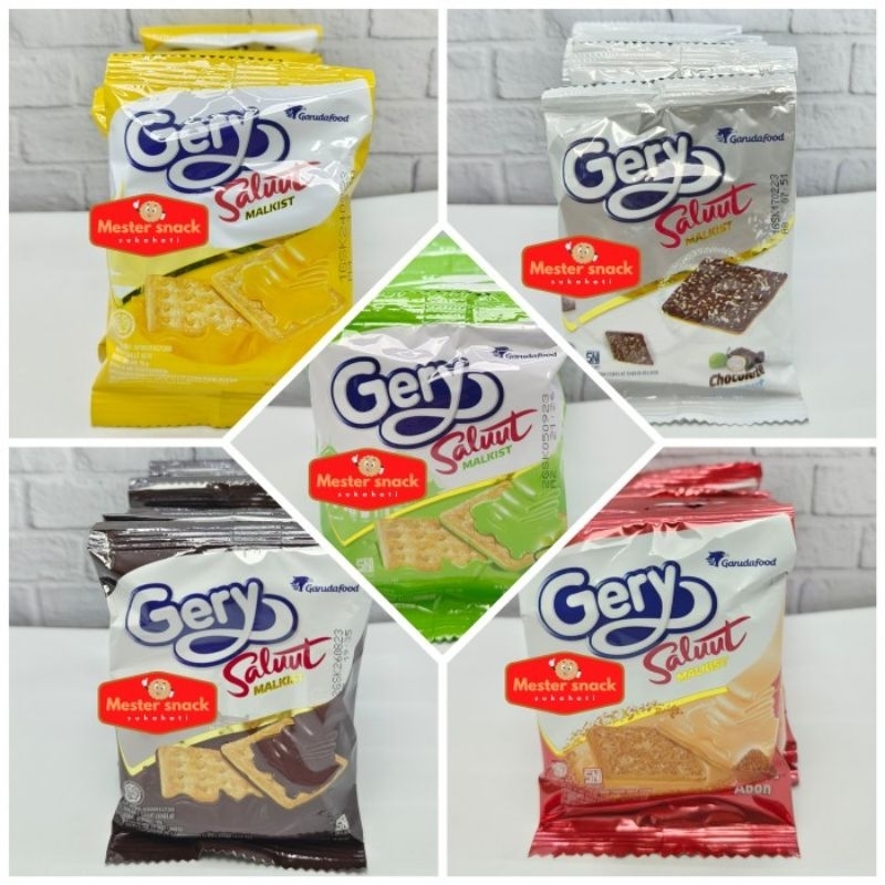

Gery Malkist Salut Coklat,Coklat Tabur kelapa,Matcha,Keju 1 Renceng Isi 10