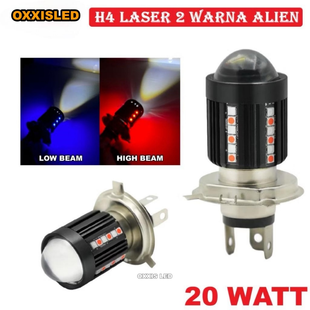 LAMPU LED UTAMA MOTOR H4 LASER 30 LED MODEL ALIEN H4 LED LASER 2 WARNA HI / LOO 20 WATT | BOHLAM LED