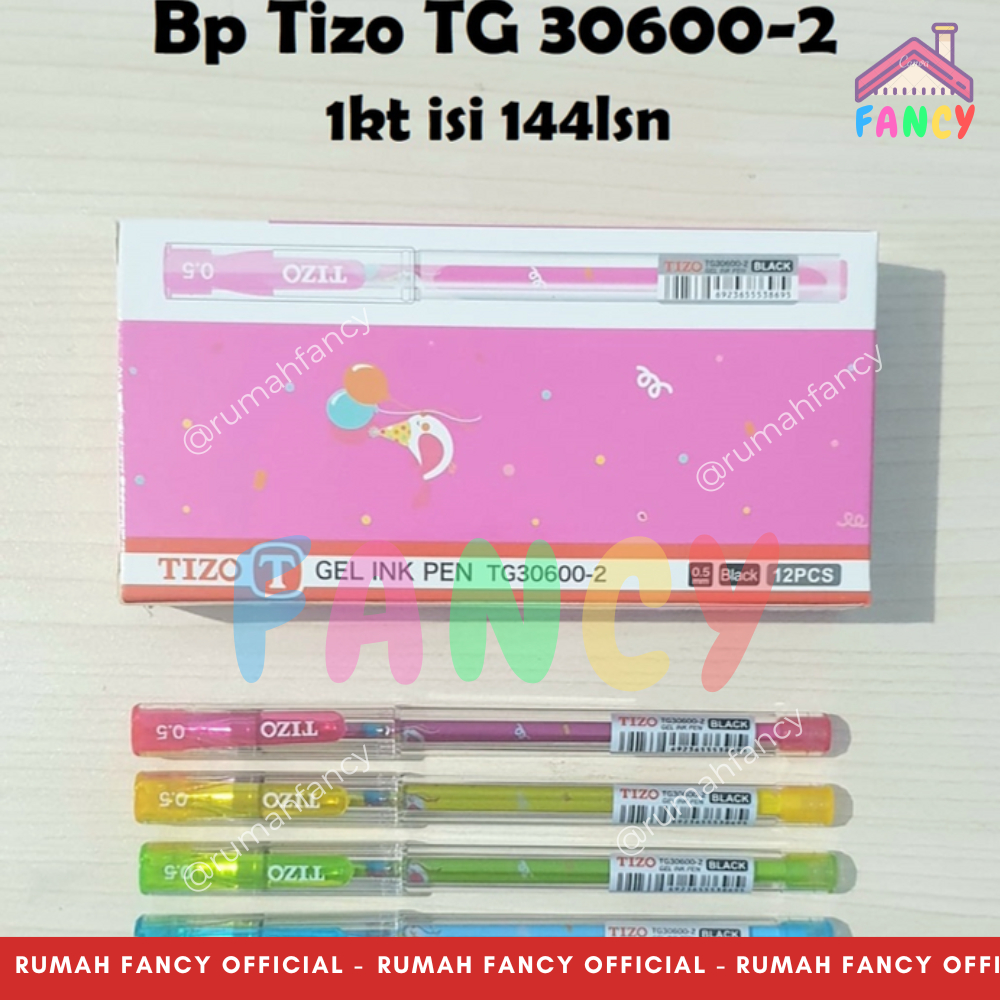 

[1 LUSIN / 12 PCS] Pulpen FANCY Gel TIZO 0.5mm Tinta HITAM Motif Lucu Ballpoint Gel buka tutup