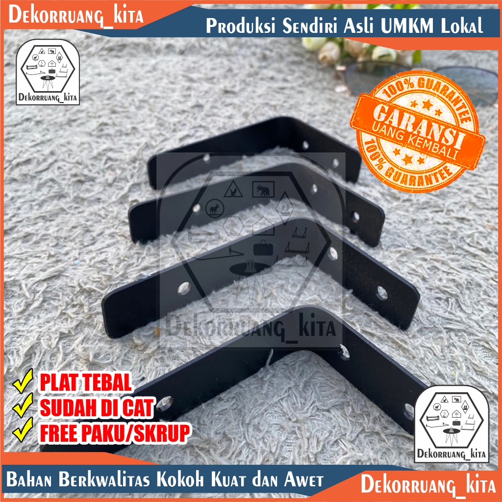 Plat siku L / Braket besi siku / Penyangga ambalan rak dinding/ Plat besi siku / siku rak ambalan