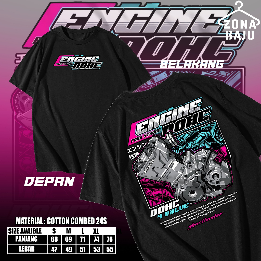Kaos DOHC Gank 4 Value 4 Stroke Baju Distro Pskn DOHC Pasukan DOHC Motor Four Stroke Satria FU CB150