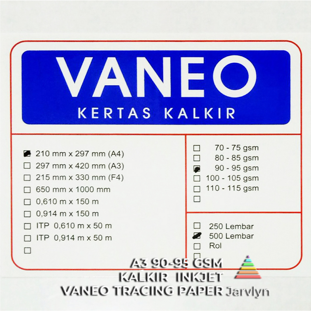 

JARVLYN - VANEO KERTAS KALKIR A3 90/95 GSM LEMBARAN INKJET TRACING PAPER ARSITEK FILM SABLON STENCIL