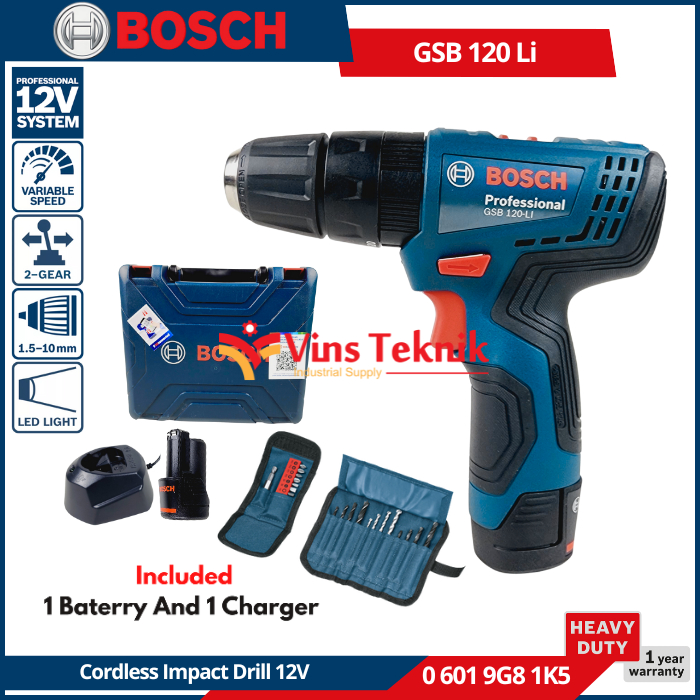 Mesin Bor Baterai Cordless Impact drill 12V GSB120LI BOSCH GSB 120 LI 1 BATERAI