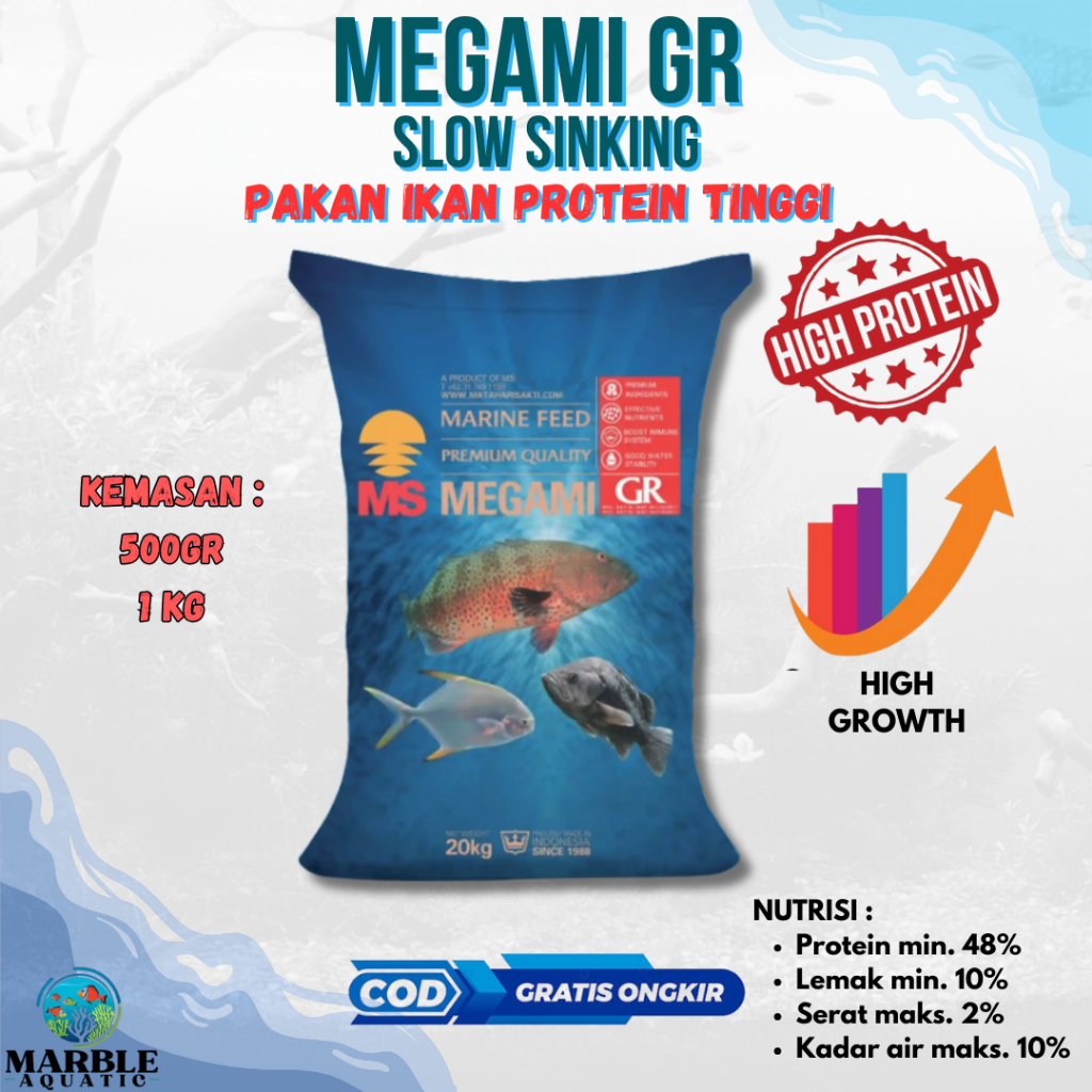 Pellet Megami GR 1Kg Pakan Channa Sinking Tenggelam Pelet Chana Pakan Ikan Koi Koki Goldfish Predato