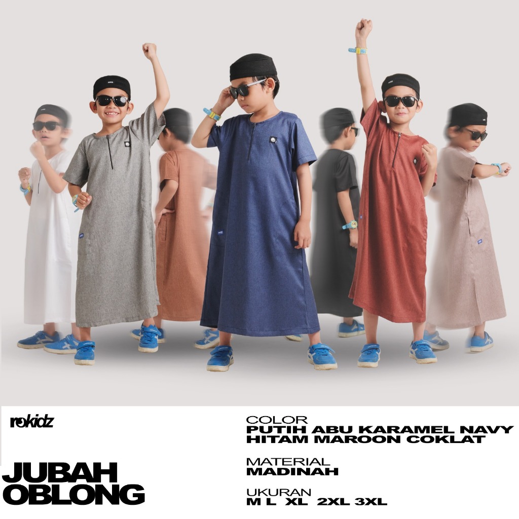 ROSAL ROKIDZ JUBAH OBLONG Pakaian Gamis Arab Polos Anak Laki-Laki Muslim Lengan Pendek Murah