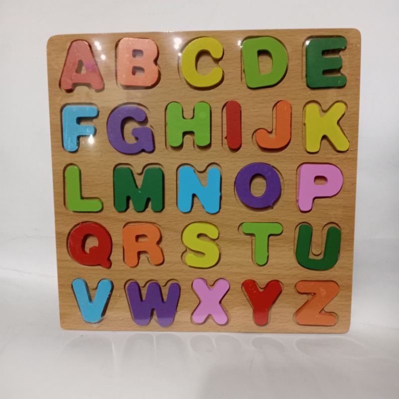Mainan Edukasi Anak Puzzle Kayu Hijaiyah, Huruf Besar dan Angka